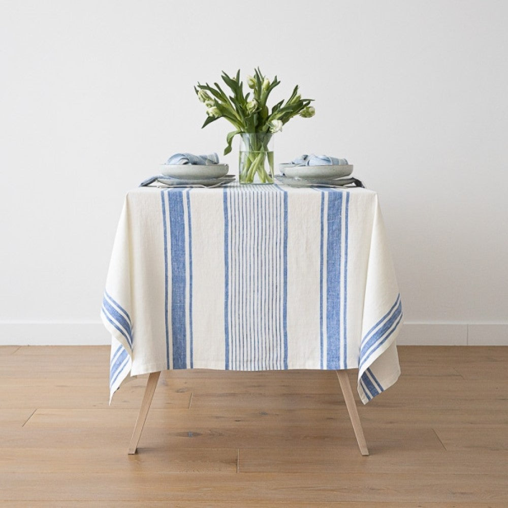 Linen Tablecloth - Tuscany - Off White/Blue