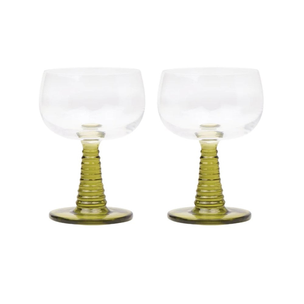 The Romy Wine Glass, Set of 2 - Olive
