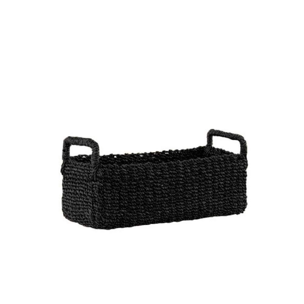 Abaca Basket with Handles  - Black
