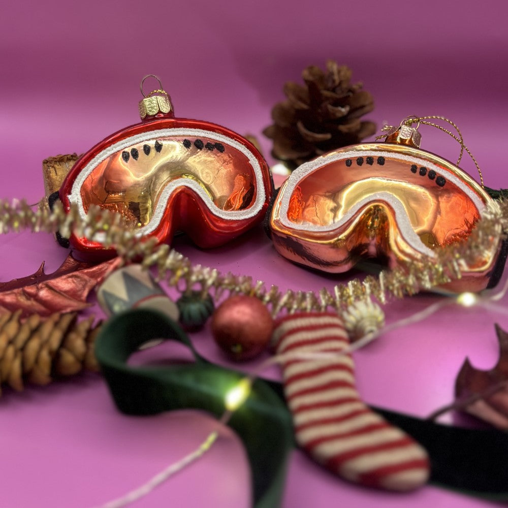 Glass Ornament Ski Goggles - Red/Gold