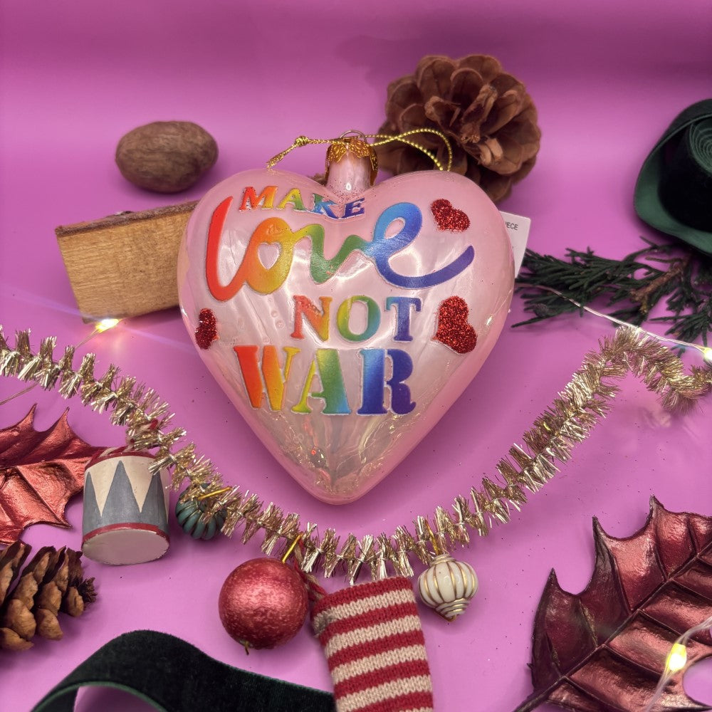 Glass Heart Ornament - Make Love Not War