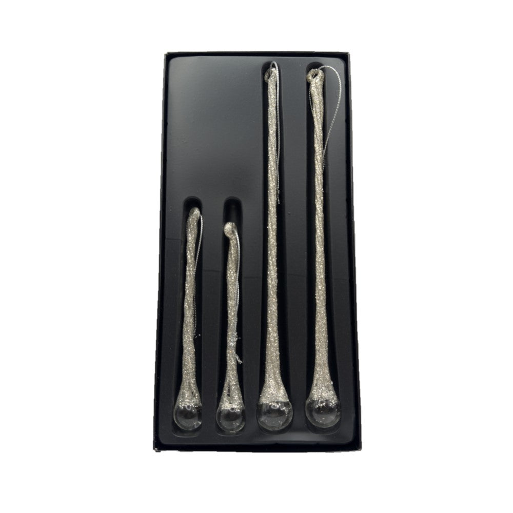 Glass Drop Icicle Ornament Set - Silver