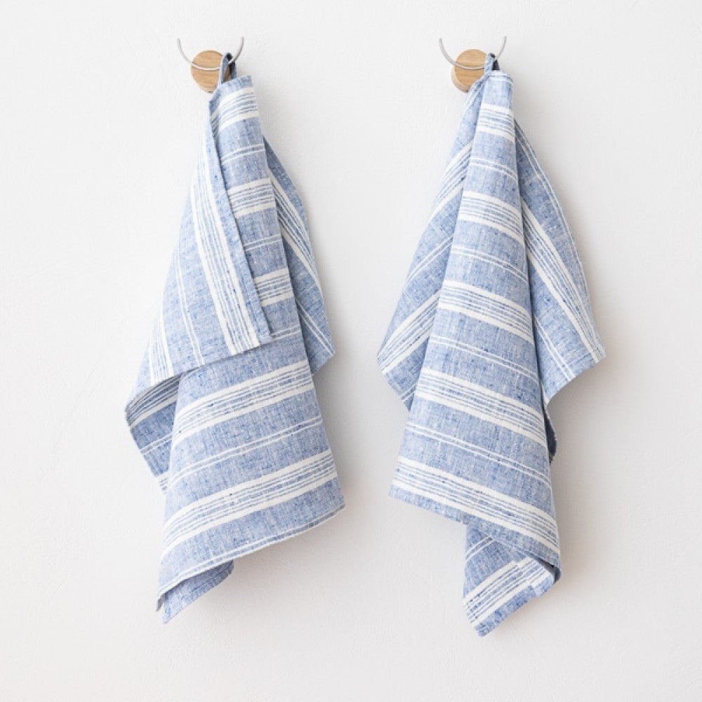 2x Multistripe Hand Towel - Blue/White