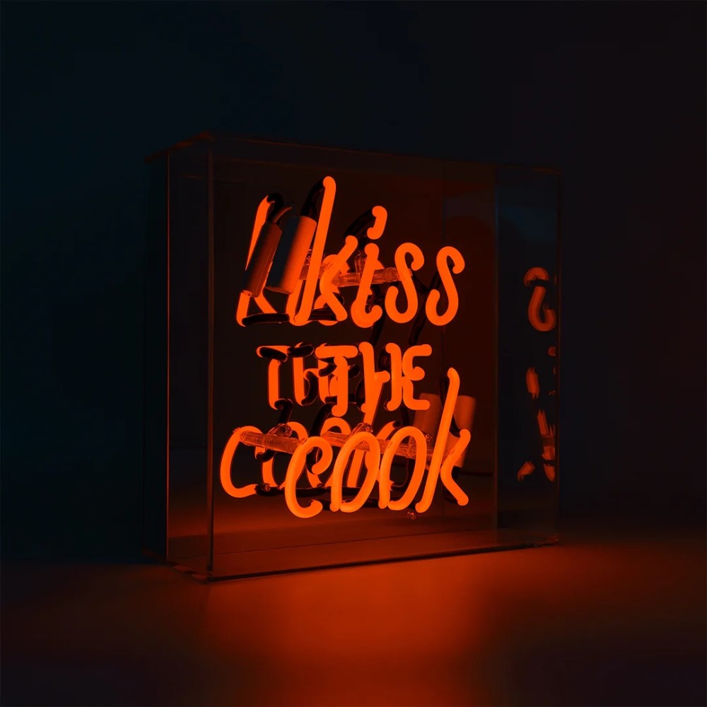 &#39;Kiss the Cook&#39; Glass Neon Sign