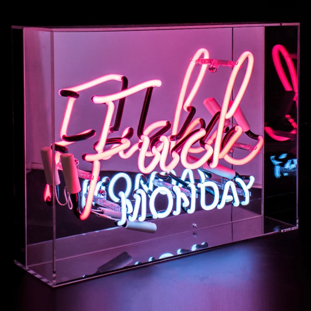 &#39;Fck Monday Pink&#39; Glass Neon Sign