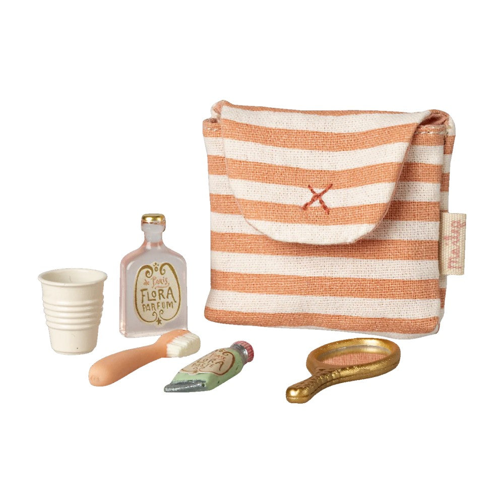 Toothbrush set in bag, Mouse - Coral stripe