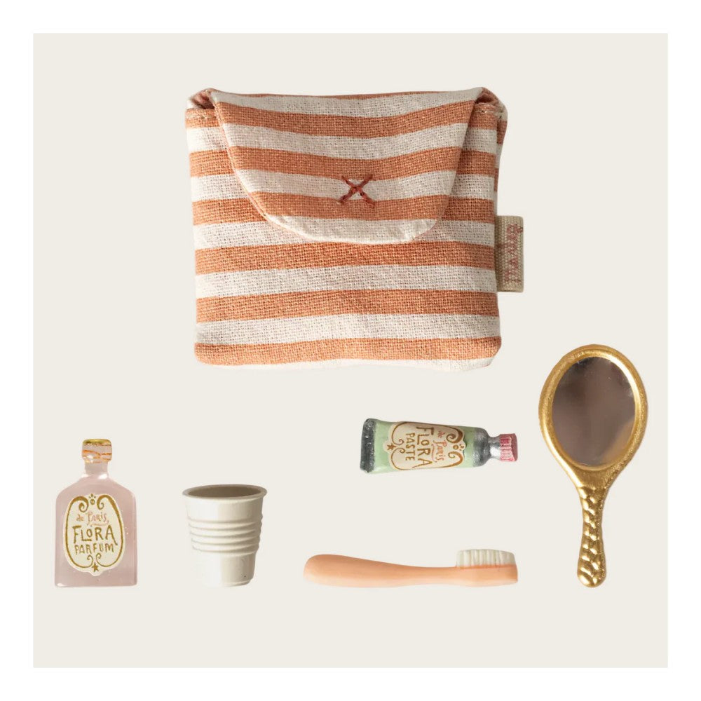 Toothbrush set in bag, Mouse - Coral stripe