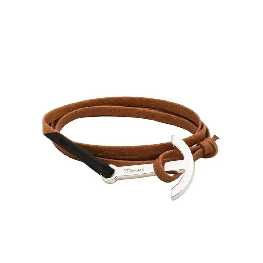 Bracelet - Anchor, Silver / Leather Brown - Black