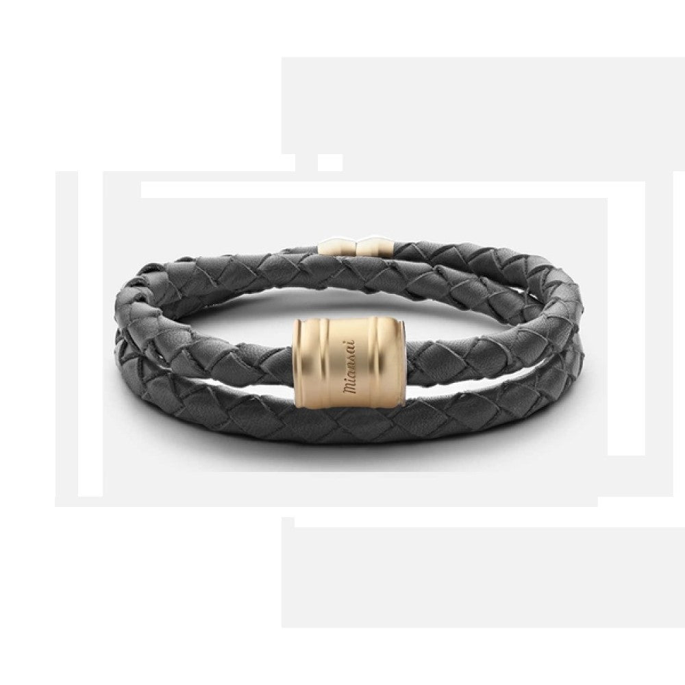 Bracelet - Casing, Brass / Leather Grey