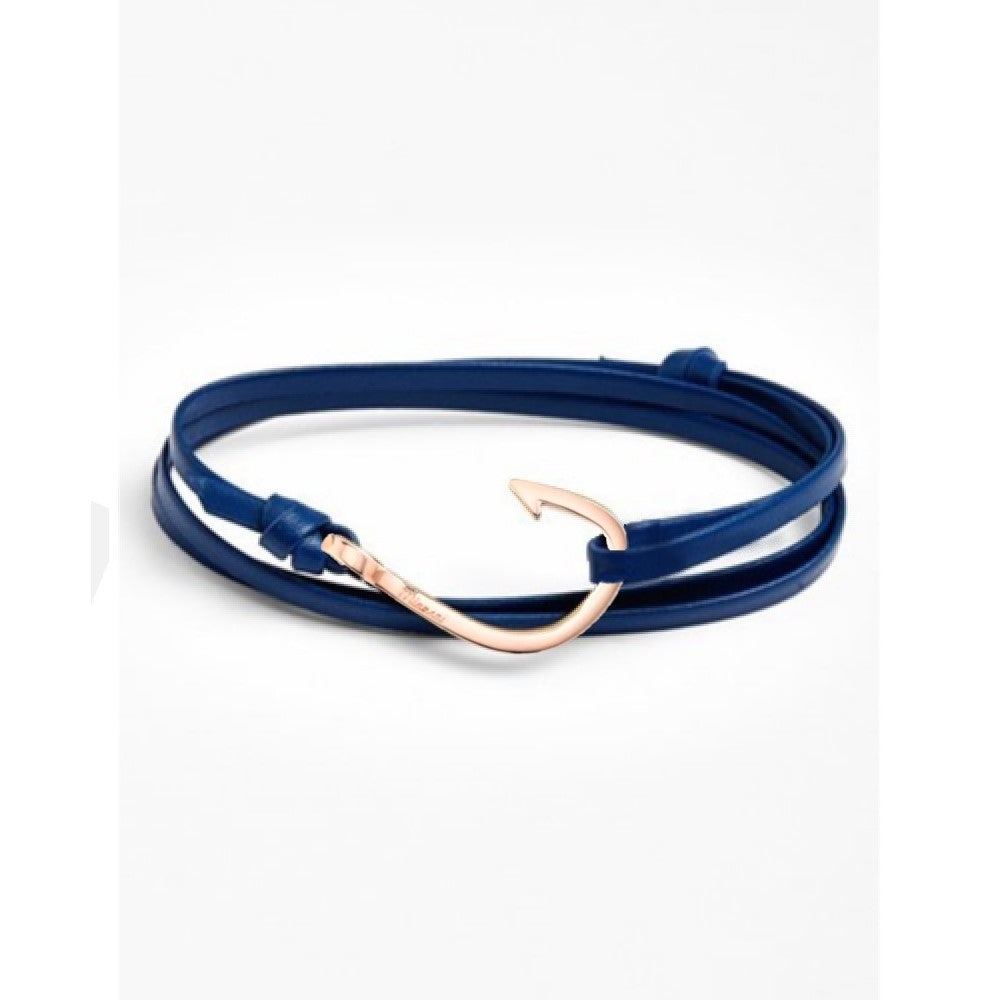 Bracelet - Hook, Rose Gold / Leather Blue