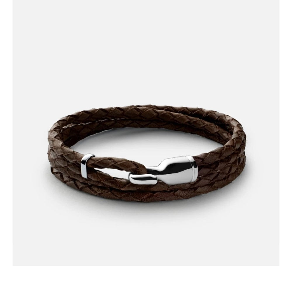 Bracelet - Triace Sterling Silver / Leather Brown