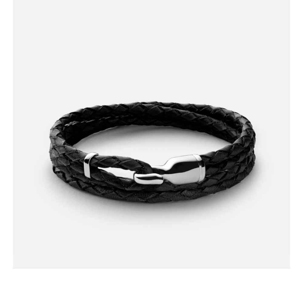 Bracelet - Triace, Sterling Silver / Leather Black