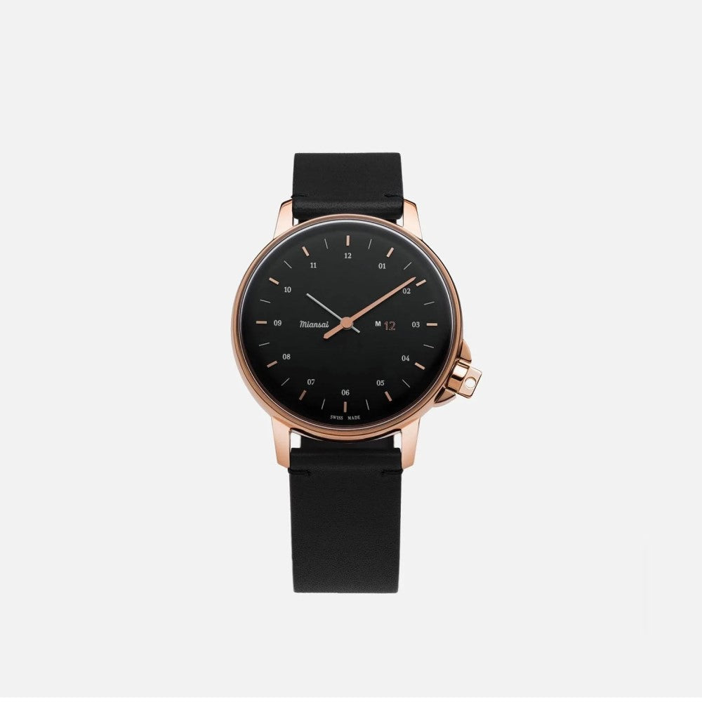 Watch - M12 Rose Gold/Black - Black Leather