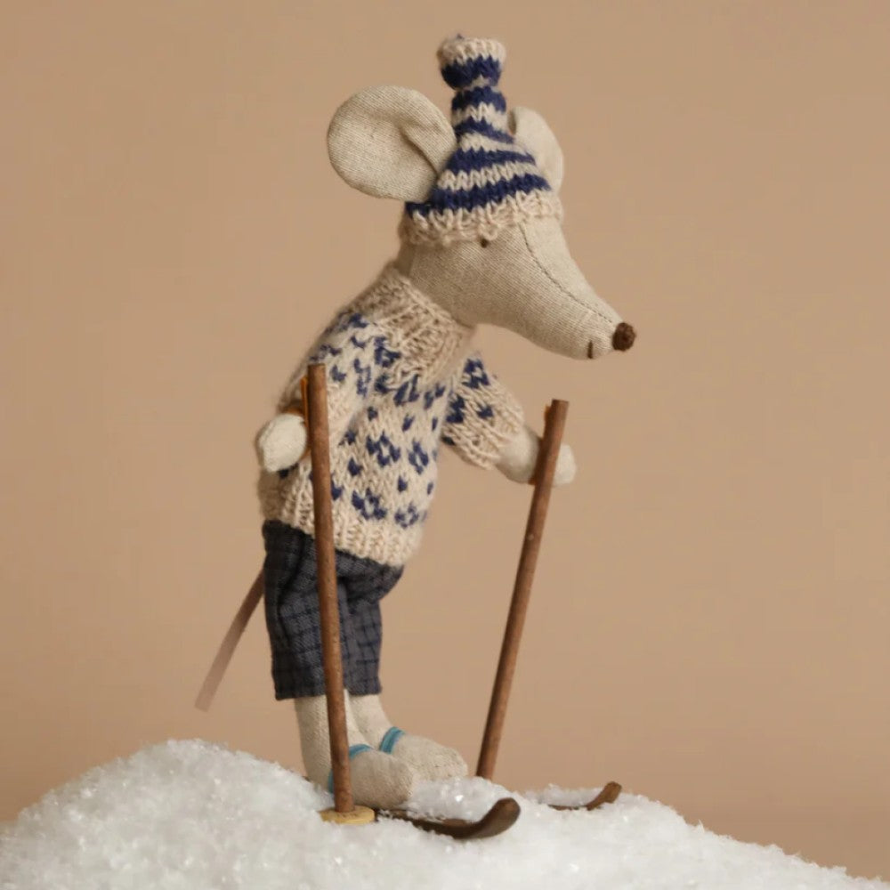 Winter mouse with ski set, Dad - Blue