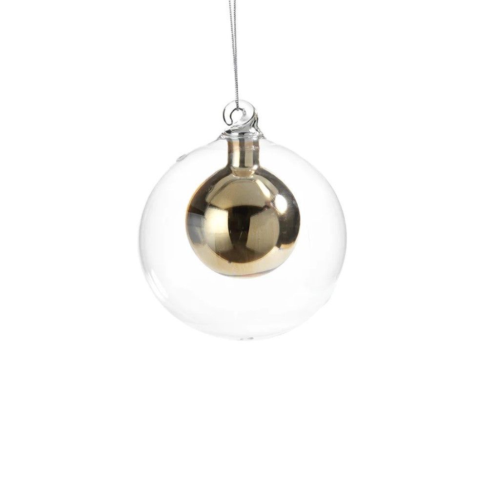 Double Glass Ball Ornament - Gold - Small