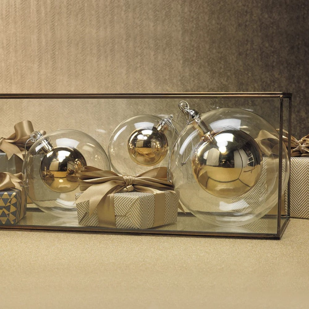 Double Glass Ball Ornament - Gold - Small