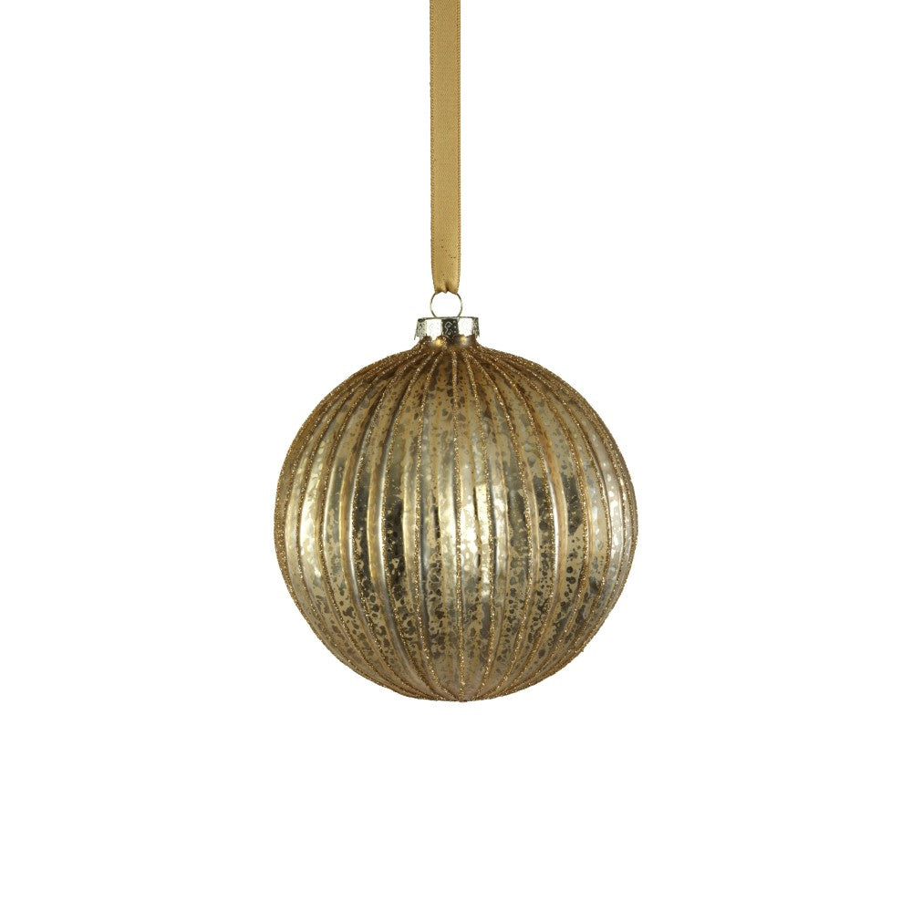 Antique Ribbed Ball Ornament - Matt Gold