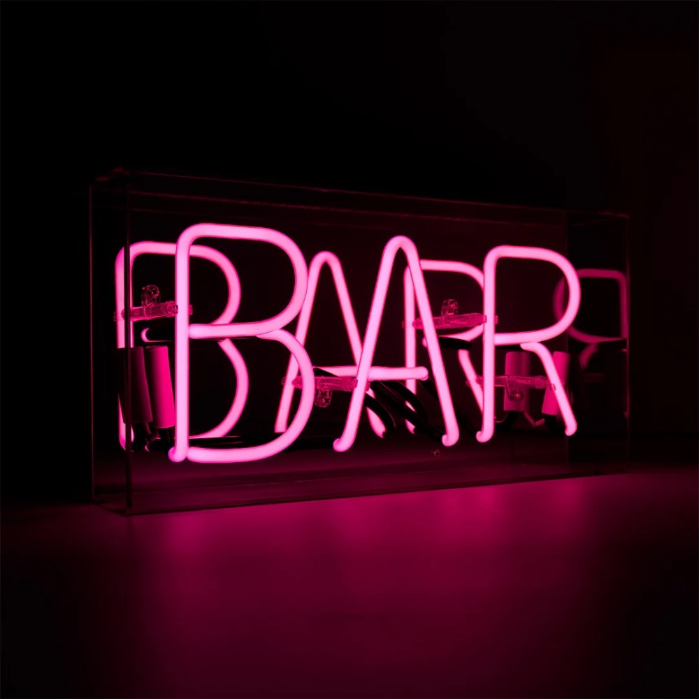 &#39;Bar&#39; Glass Neon Sign Pink