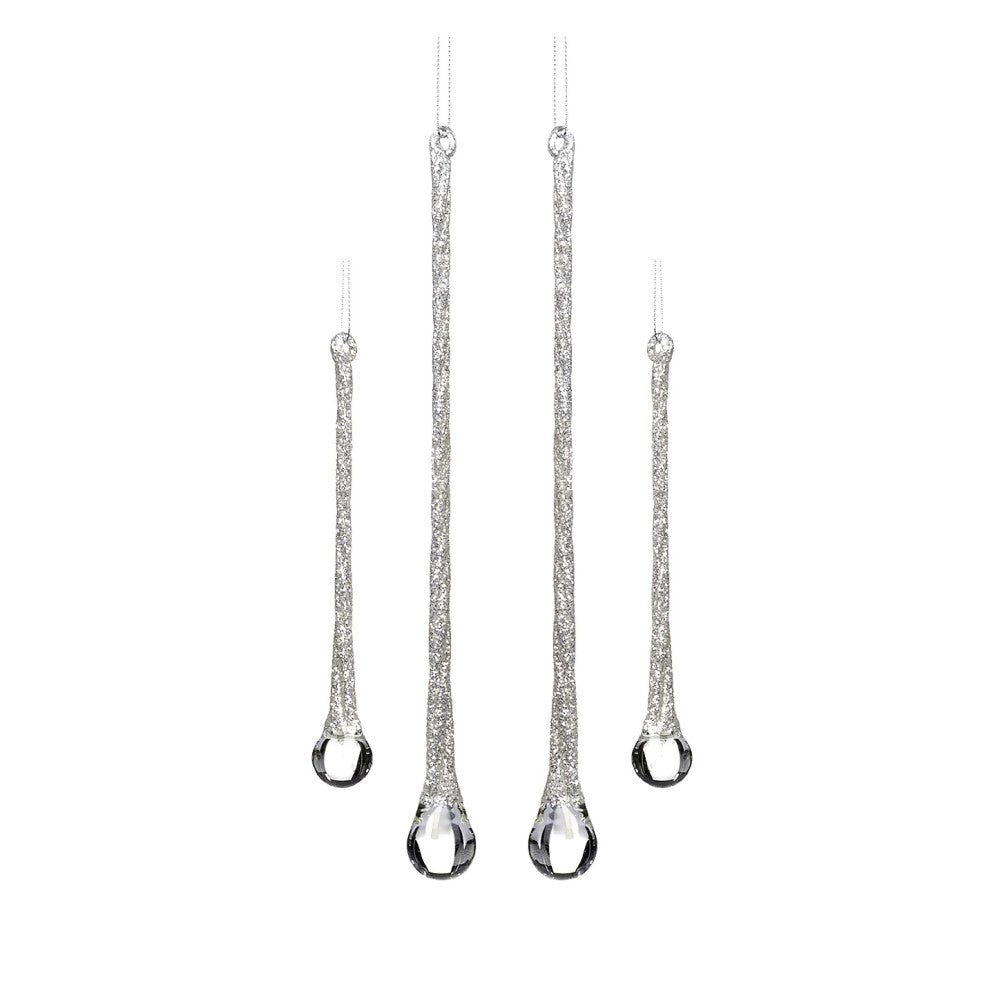 Glass Drop Icicle Ornament Set - Silver