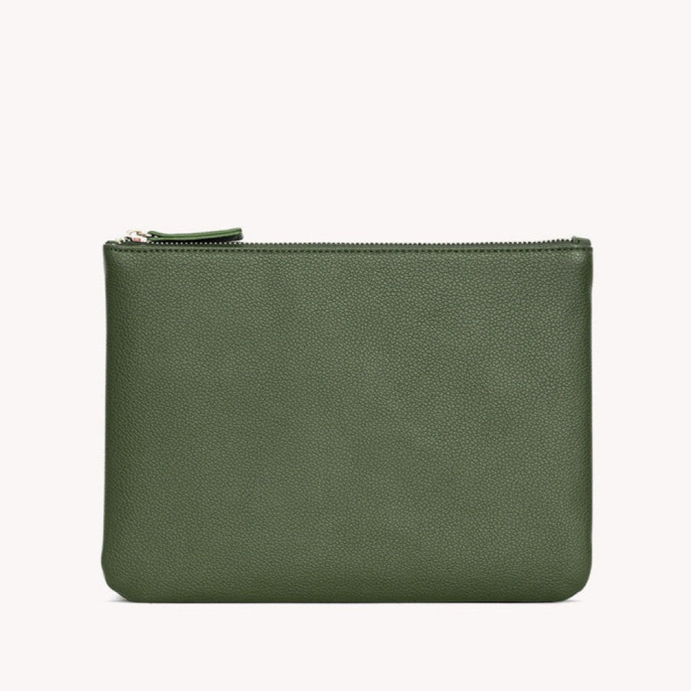 Vegan Leather Zipper Pouch Large - Green