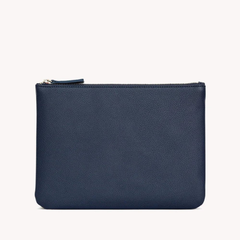 Vegan Leather Zipper Pouch Large - Midnight