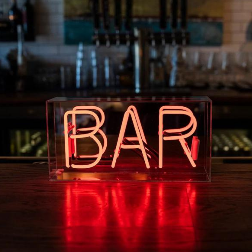 &#39;Bar&#39; Glass Neon Sign Red