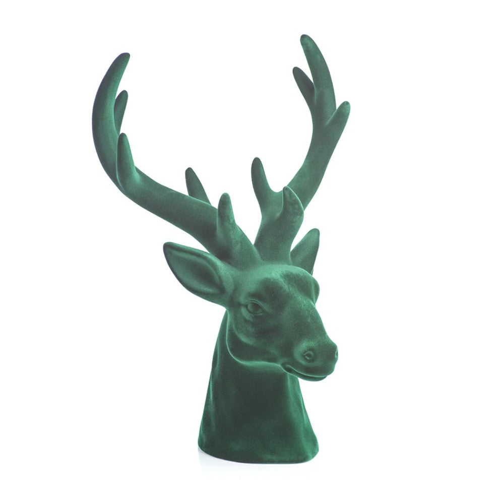 Flocked Stag Head - Green